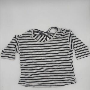 Talbots Tunic Top Women's 2XP White Black Striped Criss Cross Strap Round Neck